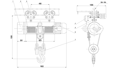 Electric trolley electric wire rope hoist drawing