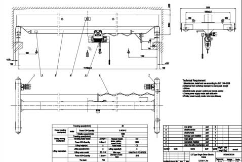 typical drawing of the HD series of 5 ton overhead crane