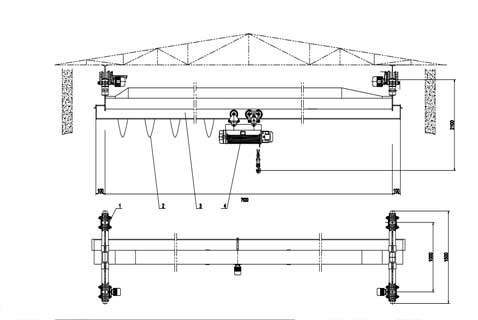typical drawing of underhung type of single girder overhead crane