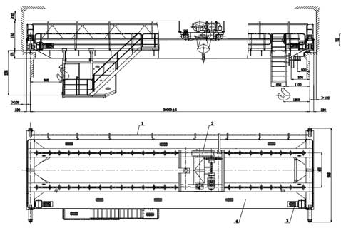 typical drawing of the HD series of 5 ton overhead crane