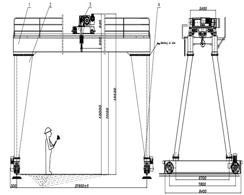 30 ton double girder gantry crane drawing